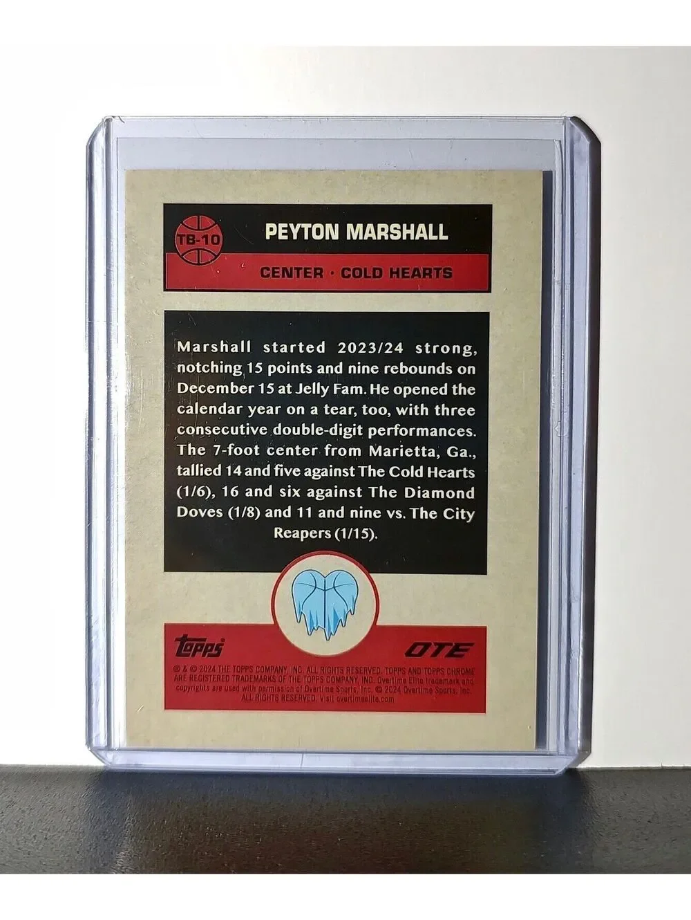 Peyton Marshall Rookie 2023-24 Topps Chrome Overtime #TB-10 1976 Cold Hearts